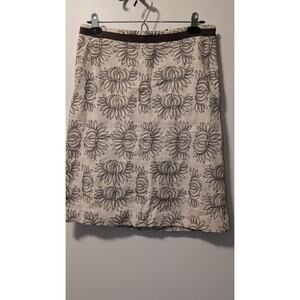 Tory Burch Linen Midi Skirt with Brown Floral Embroidery Size 4